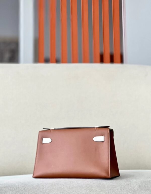 Hermès mini Kelly pochette swift CK37 Golden Brown & CC10 Creamy White Gold Hardware 22cm Full Handmade