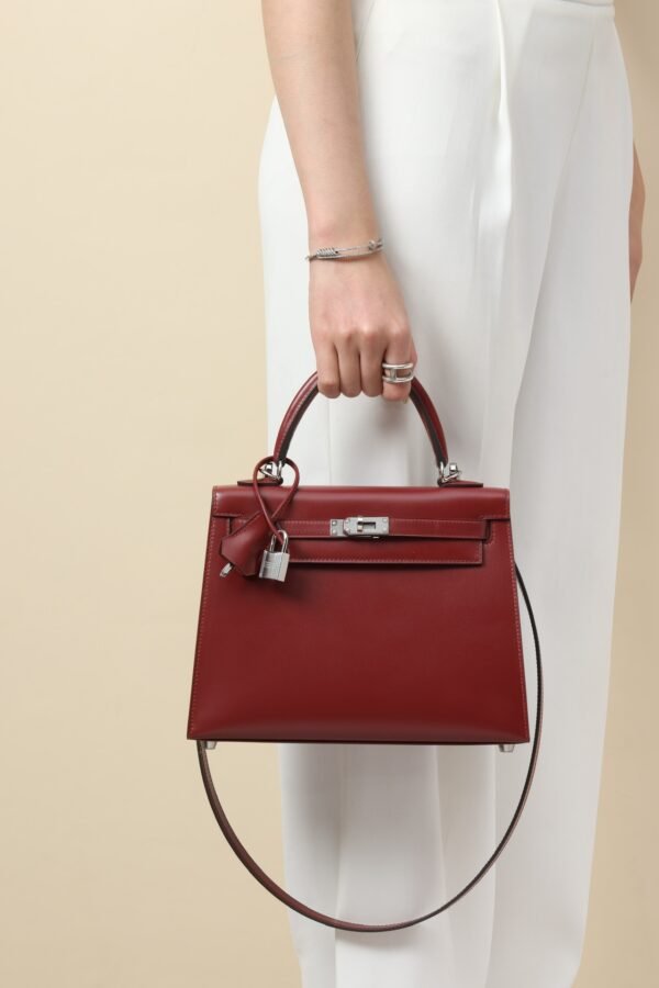 GPC Mode Kelly Shiny Box Leather Bordeaux wine red Silver Hardware 25cm Full Handmade