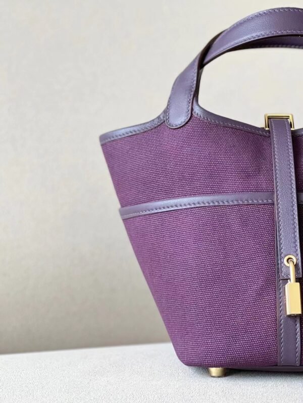 1dcd59e7d45f535 Hermes Picotin Canvas & Swift N5 Blackcurrant purple Gold Hardware 18cm Full Handmade
