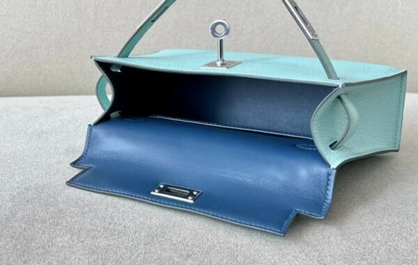 Hermes Mini Kelly chevre 79 turq & 7C cobalt blue Silver Hardware 19cm Full Handmade