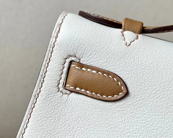 Hermes mini Kelly pochette Swift CC10 Creamy White & 4B Khaki Silver Hardware 22cm Full Handmade