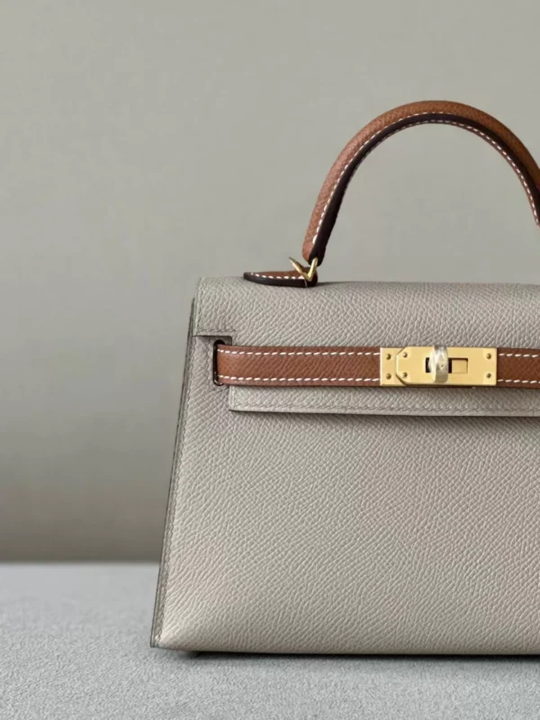 GPC Mode Mini Kelly Epsom S2 Light Khaki & CK37 Golden Brown Gold Hardware 19cm Full Handmade