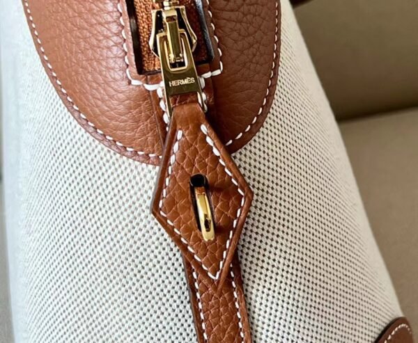 Hermes Bolide Swift & Canvas Golden Brown & White Gold Hardware 31cm Full Handmade