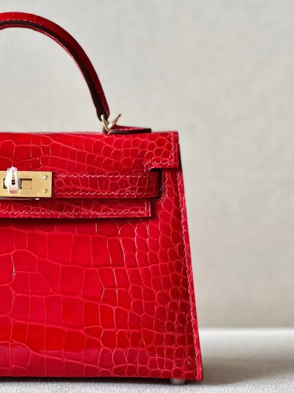 Hermes mini Kelly Shiny Alligator crocodile 95 Ferrari red Gold Hardware 19cm Full Handmade