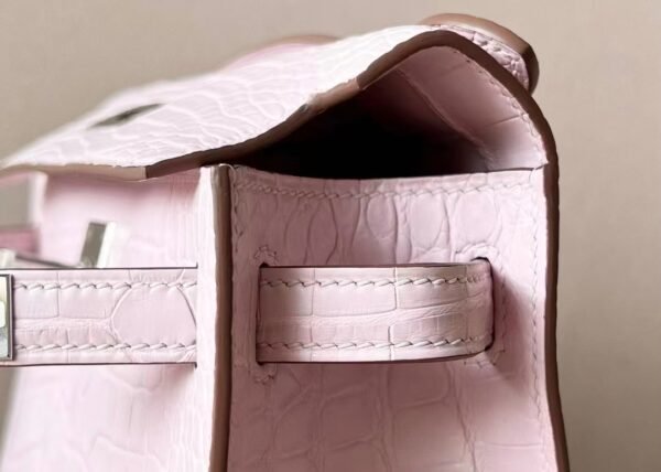 Hermes mini Kelly pochette Alligator 09 Light Purple Pink Silver Hardware 22cm Full Handmade