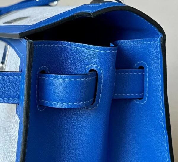 Hermes Kelly swift & canvas 71 Bright Blue Silver Hardware 28cm Full Handmade