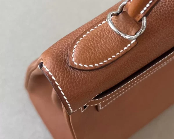 Hermès Kelly Barenia CK37 Golden Brown Silver Hardware 28cm Full Handmade