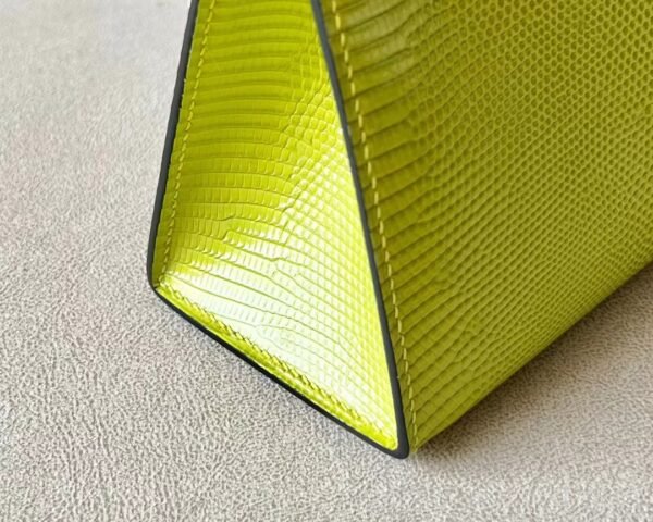 Hermes Mini Kelly pochette Lizard Leather 66 yellow-green Silver Hardware 22cm Full Handmade