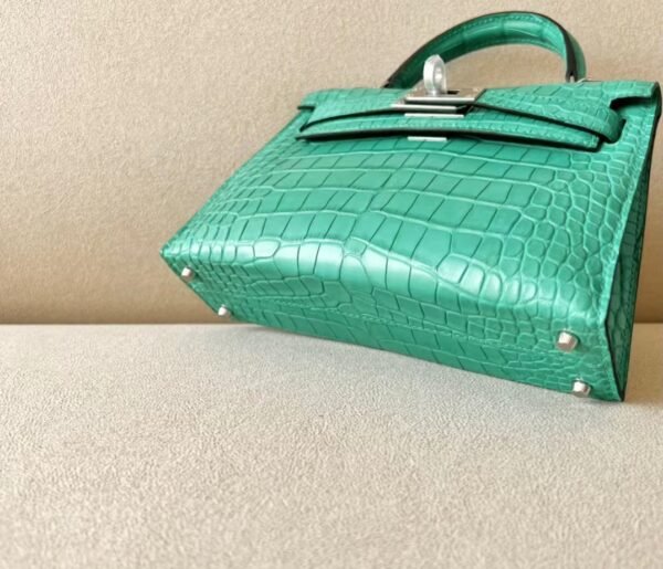 Hermes Mini Kelly Matte Alligator crocodile 06 turquoise Silver Hardware 19cm Full Handmade