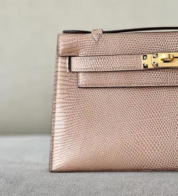 Hermes Mini Kelly pochette Lizard Milk tea color Gold Hardware 22cm Full Handmade