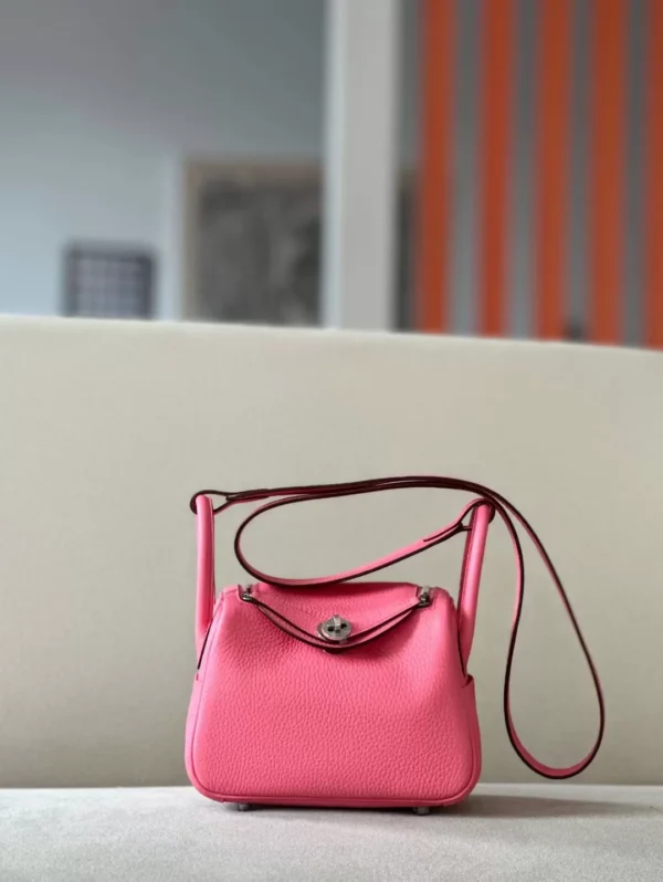Hermès mini Lindy clemence U5 lipstick pink Silver Hardware 19cm Full Handmade