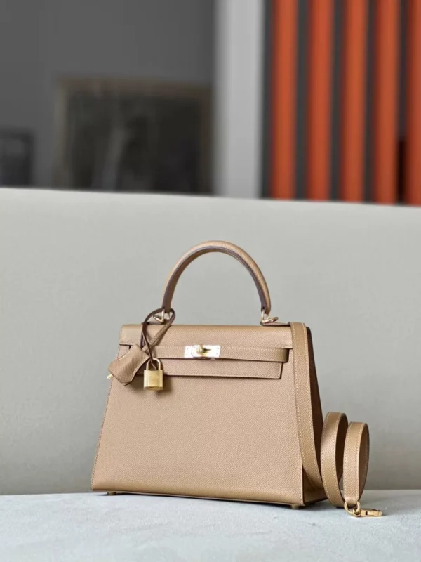 Hermès Kelly Epsom 4B Biscuit Khaki Gold Hardware 25cm Full Handmade