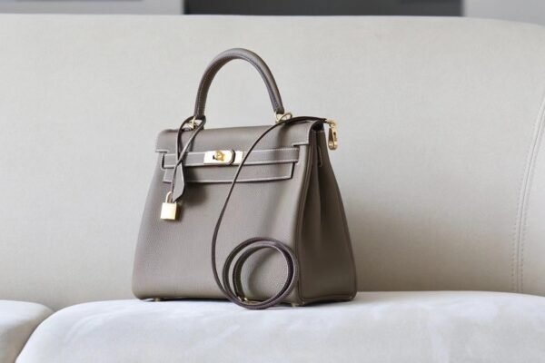 Hermes Kelly Togo CK18 Etoupe Grey Gold Hardware 28cm Full Handmade