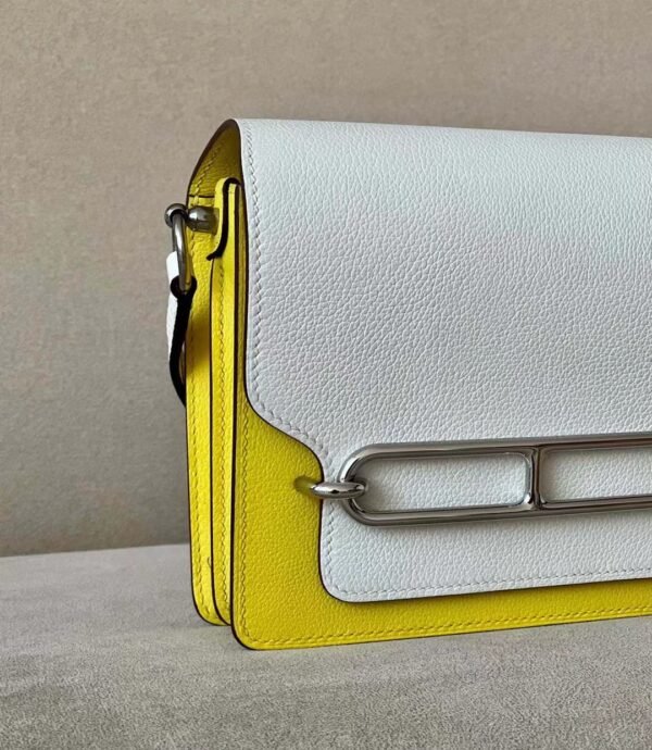 Hermes Roulis evercolor 01 Pure White & 9R Lemon yellow Silver Hardware 19cm Full Handmade