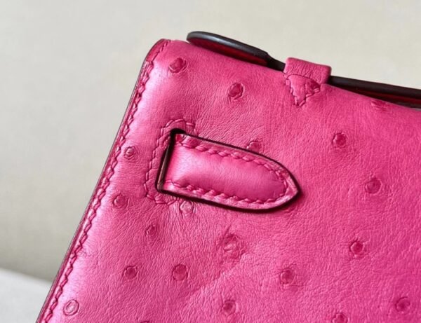Hermes Mini Kelly pochette Ostrich E5 Candy Pink Silver Hardware 22cm Full Handmade