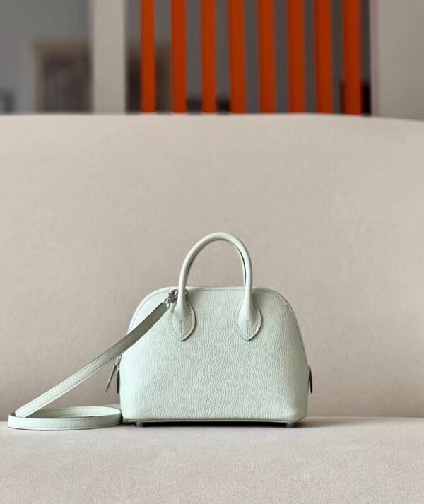 2a2de81f29f0542-1 Hermès mini Bolide Chevre 0S Light green Silver Hardware 18cm Full Handmade
