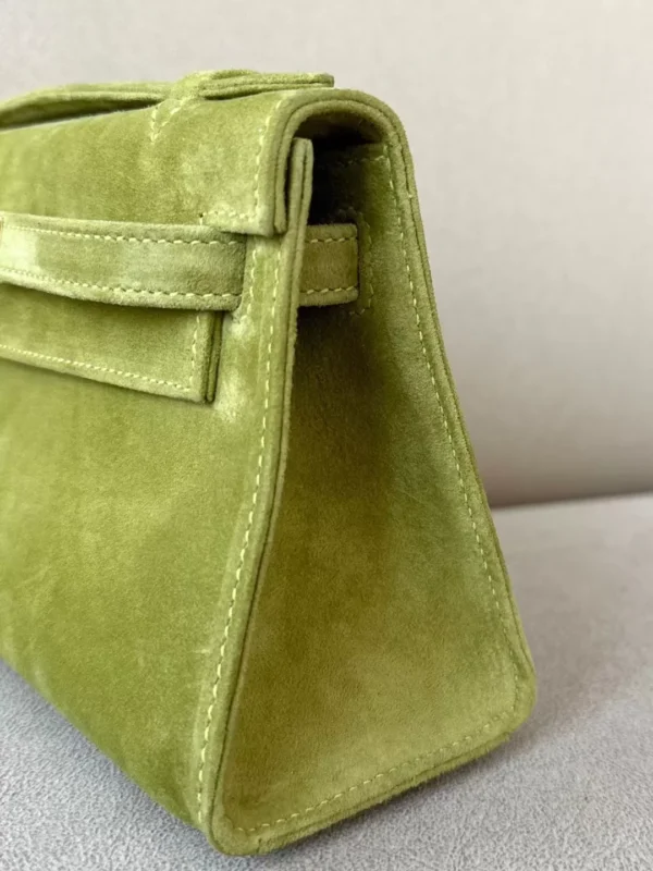 Hermès Kelly pochette chamois herbaceous Green Silver Hardware 22cm Full Handmade