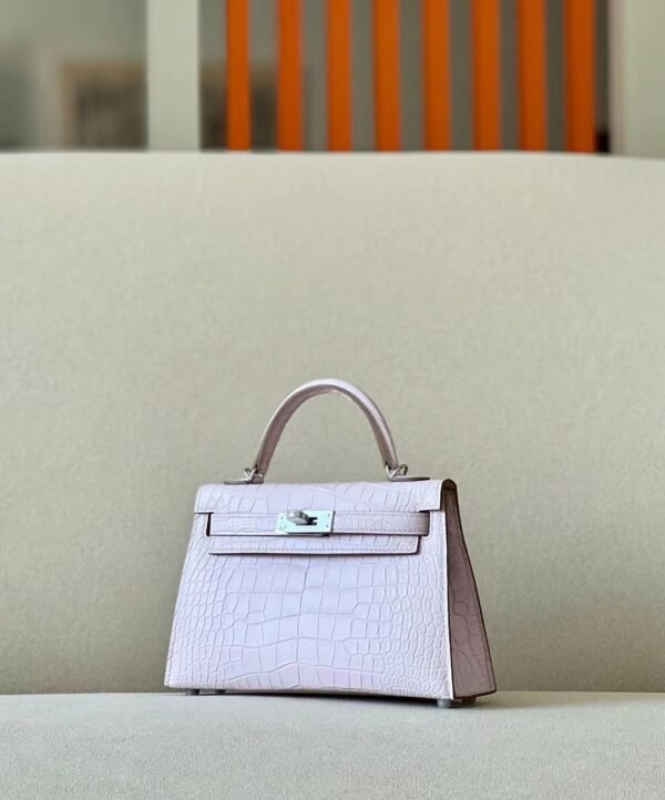 Hermes Mini Kelly wild Matte Alligator 09 Light Purple Silver Hardware 19cm Full Handmade
