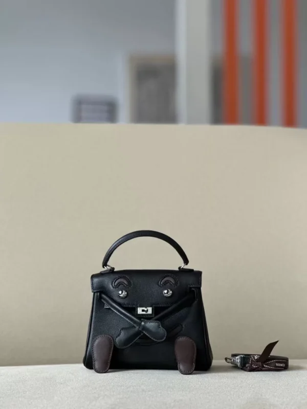 Hermès Kelly dolly Swift CK89 Black & 4A Coffee Silver Hardware 16cm Full Handmade