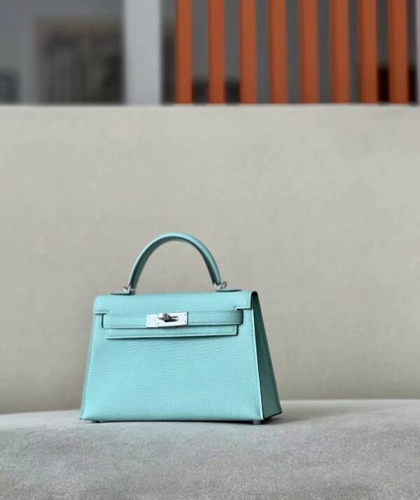 Hermes Mini Kelly chevre 79 turq & 7C cobalt blue Silver Hardware 19cm Full Handmade