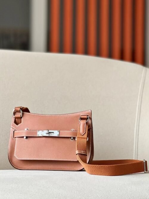 Hermes Mini Jypsiere Evercolor CK37 Golden Brown Silver Hardware 23cm Full Handmade