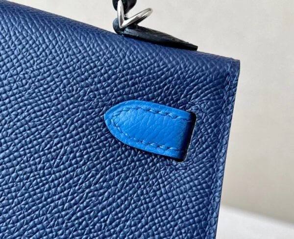 Hermes mini Kelly Epsom 73 Gem Blue & 71 Bright Blue & CK89 Black Silver Hardware 19cm Full Handmade