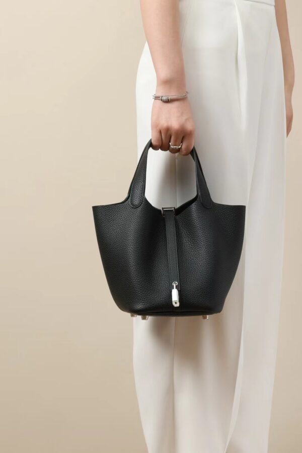 2d4a5f25abd288c-1 GPC Mode Picotin TC Leather CK89 Black Silver Hardware 18cm Full Handmade