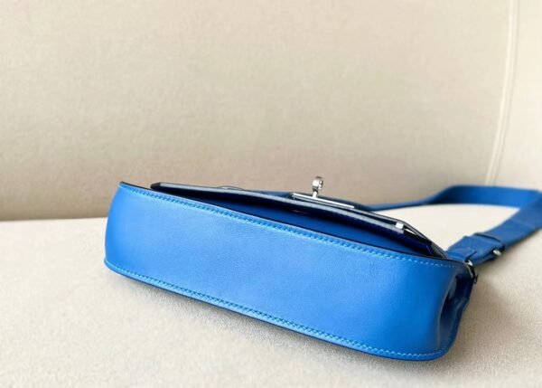 Hermes Mini Jypsiere Evercolor 71 Bright Blue Silver Hardware 23cm Full Handmade