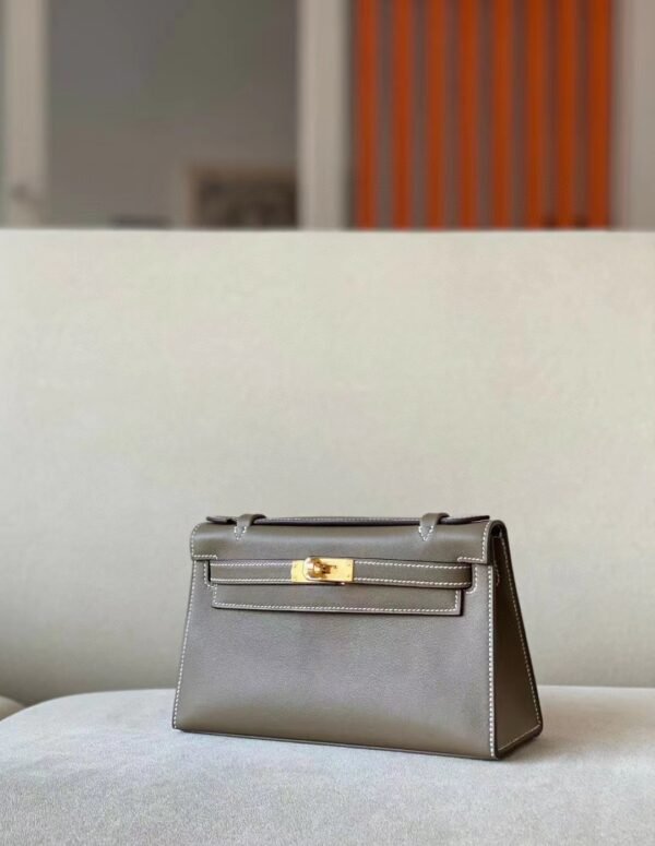 Hermes Mini Kelly pochette Swift CK18 Etoupe Grey Gold Hardware 22cm Full Handmade