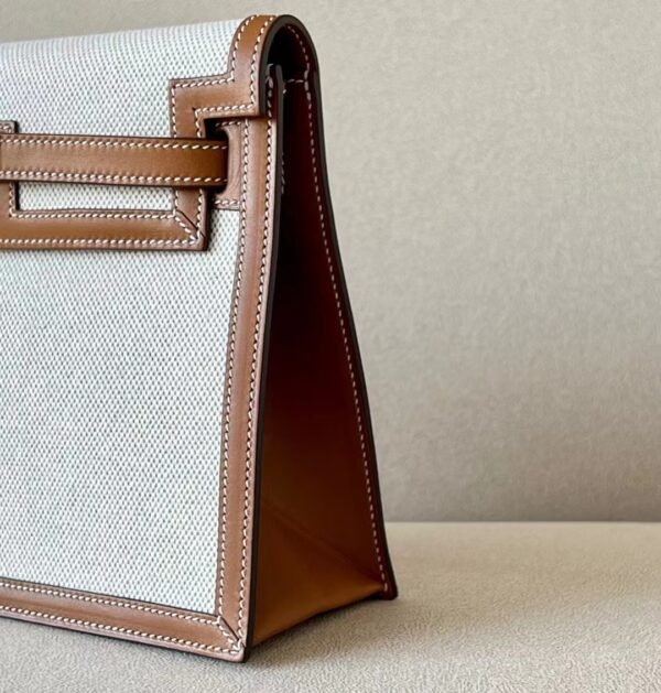 Hermes Kelly dance Barenia & canvas Golden Brown Silver Hardware 22cm Full Handmade