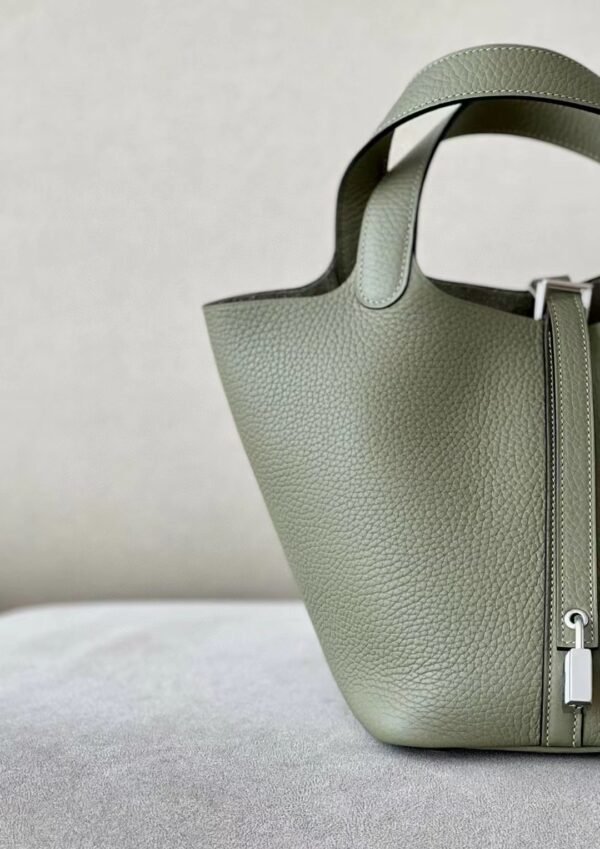 Hermes Picotin TC Leather Q1 Sage Green Silver Hardware 18cm Full Handmade