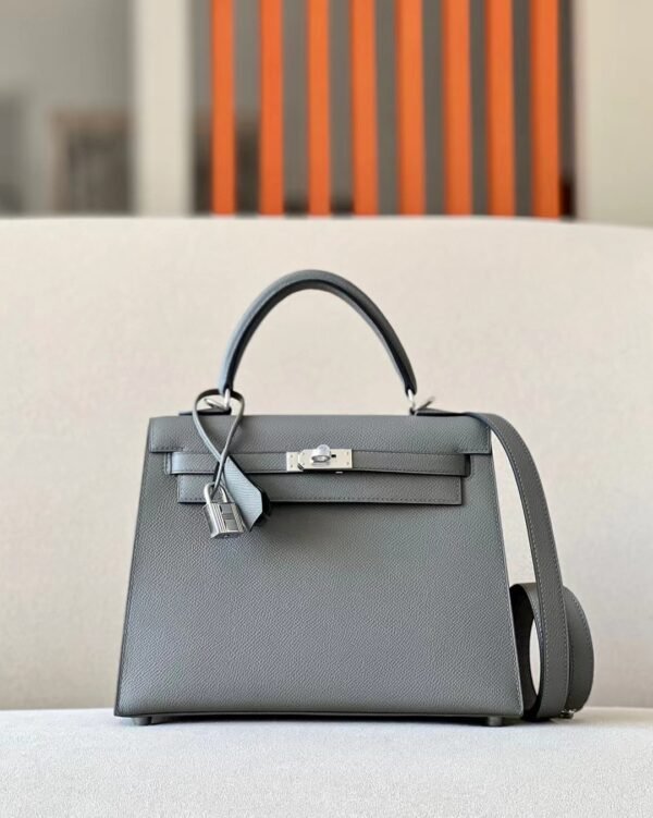 Hermes Kelly epsom Etain Grey Silver Hardware 25cm Full Handmade