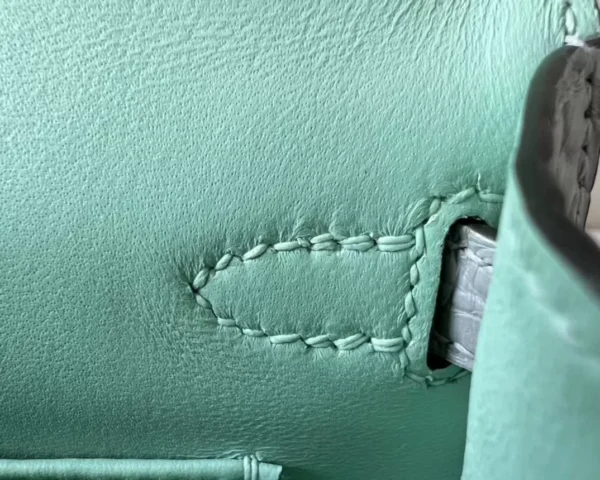 Hermès Mini Kelly Matte Alligator crocodile 6U Mint green & 80 Pearl grey Silver Hardware 19cm Full Handmade