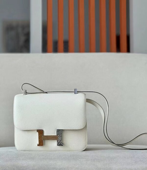 30c5387ade2c042-1 Hermes Constance Epsom i2 Creamy white Lizard & crocodile buckle Silver Hardware 23cm Full Handmade