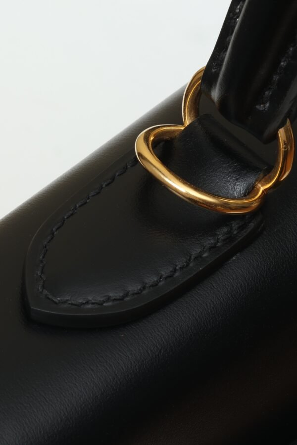 GPC Mode Kelly Shiny Box Leather CK89 Black Gold Hardware 35cm Full Handmade