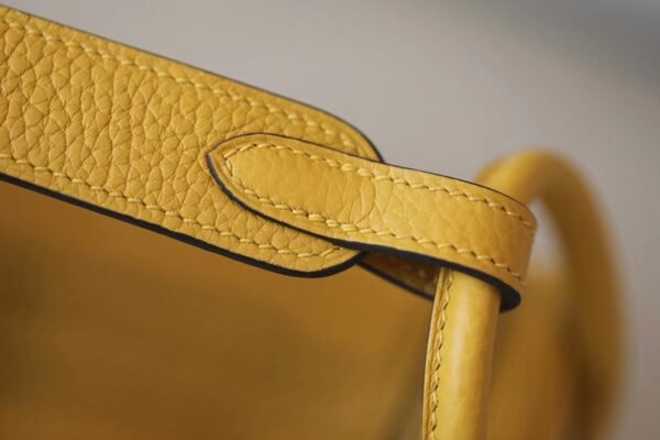 Hermes mini Lindy clemence 9D Amber yellow Silver Hardware 19cm Full Handmade