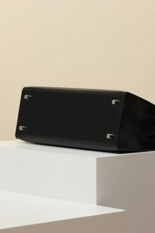 GPC Mode Kelly Shiny Box Leather CK89 Black Silver Hardware 35cm Full Handmade