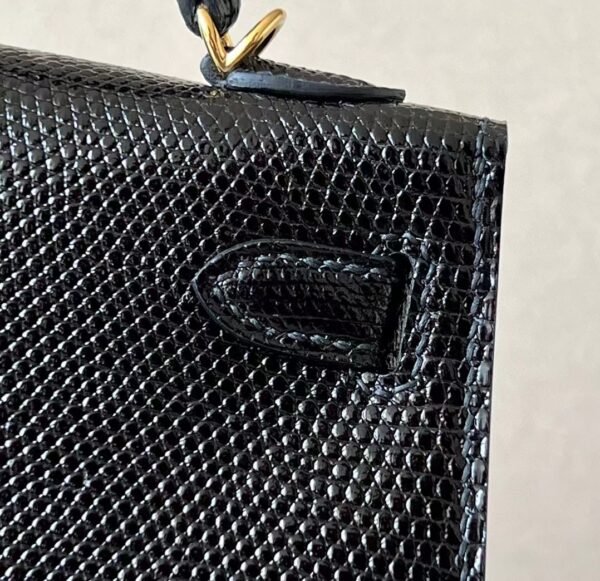 Hermès mini Kelly Lizard CK89 Black Gold Hardware 19cm Full Handmade