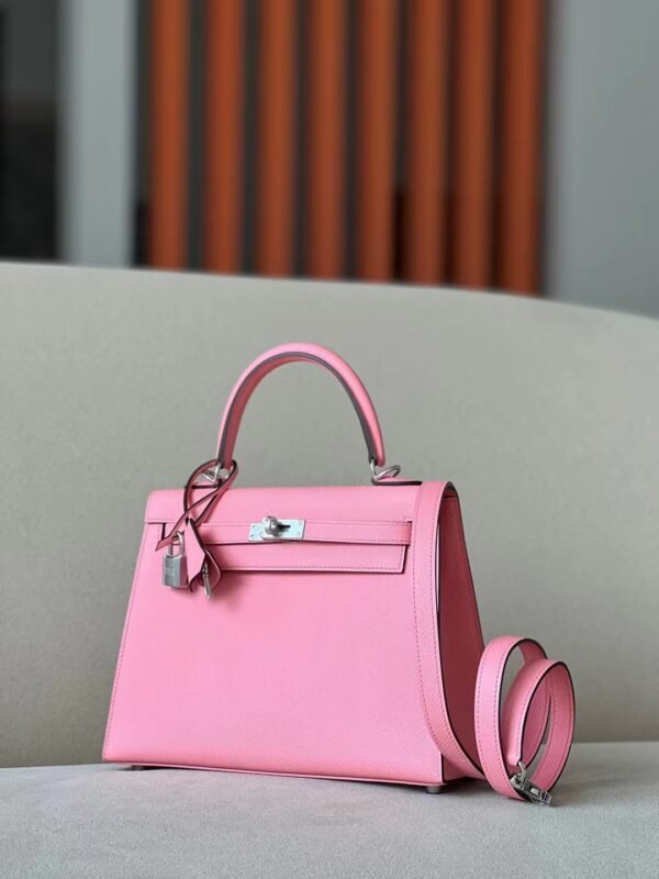 Hermes Kelly Epsom 1Q Creamy Pink Silver Hardware 25cm Full Handmade