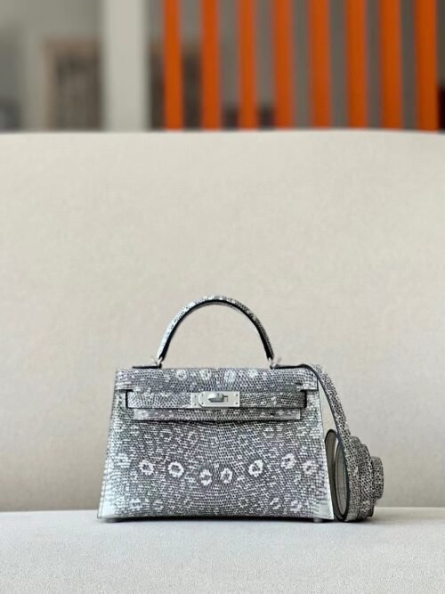 Hermès mini Kelly Lizard 1B Primary color Silver Hardware 19cm Full Handmade