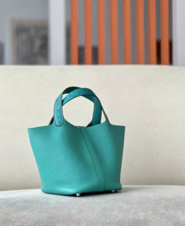 334e57b0fd20c68 Hermes Picotin Touch TC & Ostrich 6w Mint green Silver Hardware 18cm Full Handmade