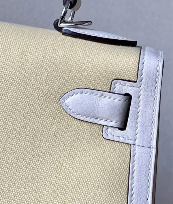 33a69dbb711b72f Hermes Kelly Swift & Canvas 1Z Light Yellow & Creamy White Silver Hardware 28cm Full Handmade