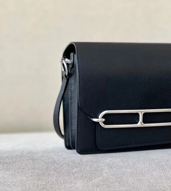 Hermes Roulis evergrain Leather Black Silver Hardware 19cm Full Handmade