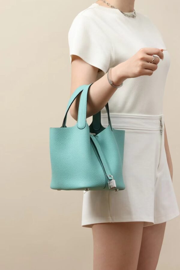 34195373a057b27 GPC Mode Picotin TC Leather 3P Macaron blue Silver Hardware 18cm Full Handmade