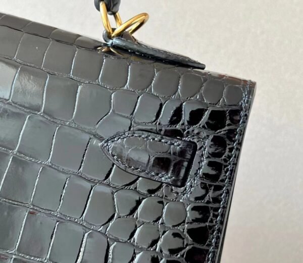 Hermes Kelly Shiny Porosus crocodile CK89 Black Gold Hardware 35cm Full Handmade