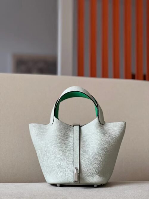 Hermes Picotin TC & Swift 0V Cristal Grey & 0Z Bright Green Silver Hardware 18cm Full Handmade