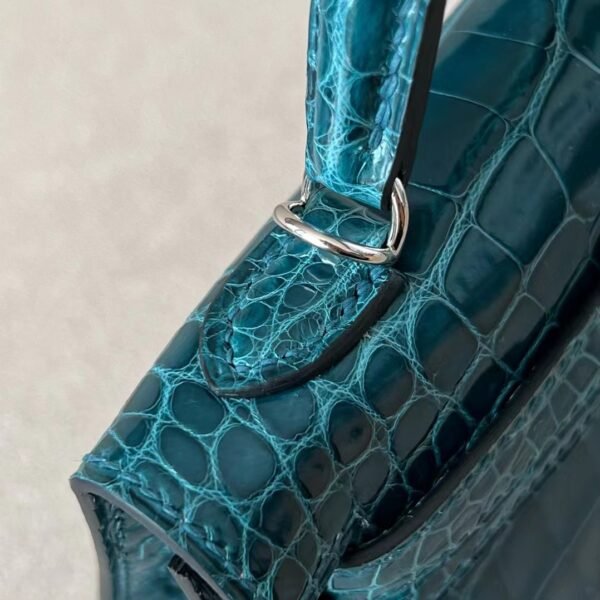 Hermes Mini Kelly Shiny Alligator crocodile WO Blue Green Silver Hardware 19cm Full Handmade