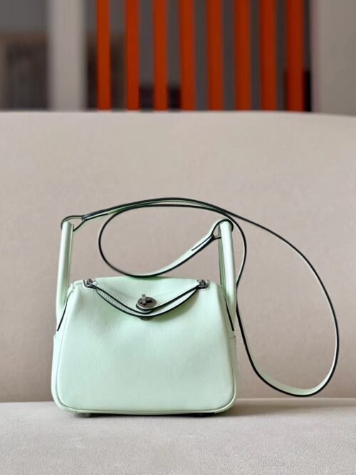 Hermes mini Lindy swift 0S Light Green Silver Hardware 19cm Full Handmade