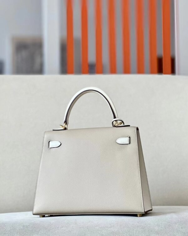 Hermes Kelly epsom S2 Light Grey & CC10 Creamy White Gold Hardware 25cm Full Handmade