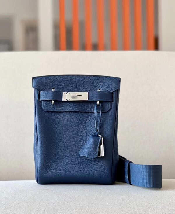 Hermes Kelly hac a dos Togo CK73 Gem Blue Silver Hardware 22cm Full Handmade